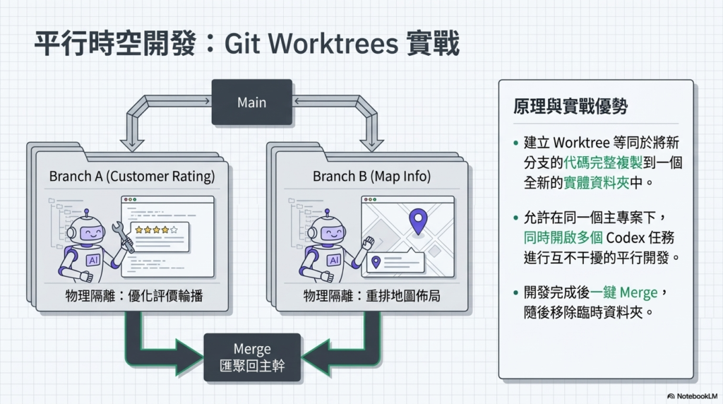 Worktree 的重點不是炫技，而是讓不同任務能被實體隔離，降低互相干擾的風險。